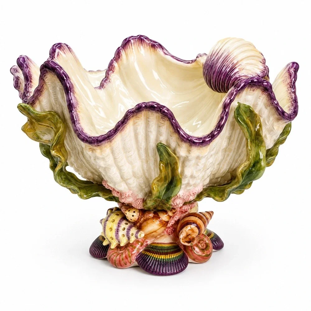 Fitz and Floyd Classics Oceana Clam Shell Punch Bowl with Kelp Ladle Set 2pc